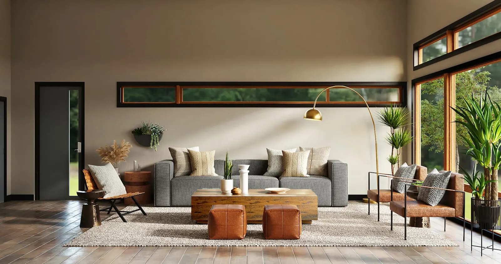 Minimalist master bedroom overlooking the private bamboo perimeter
